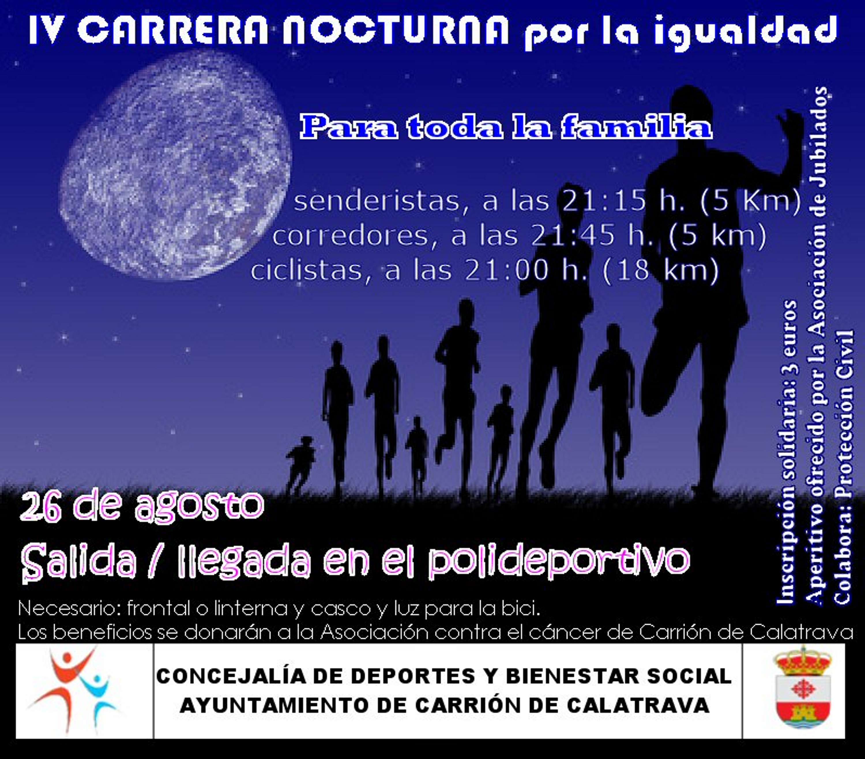 Carrión de Calatrava acogerá su 4ª Carrera nocturna por la Igualdad a beneficio de la Asociación Contra el Cáncer
