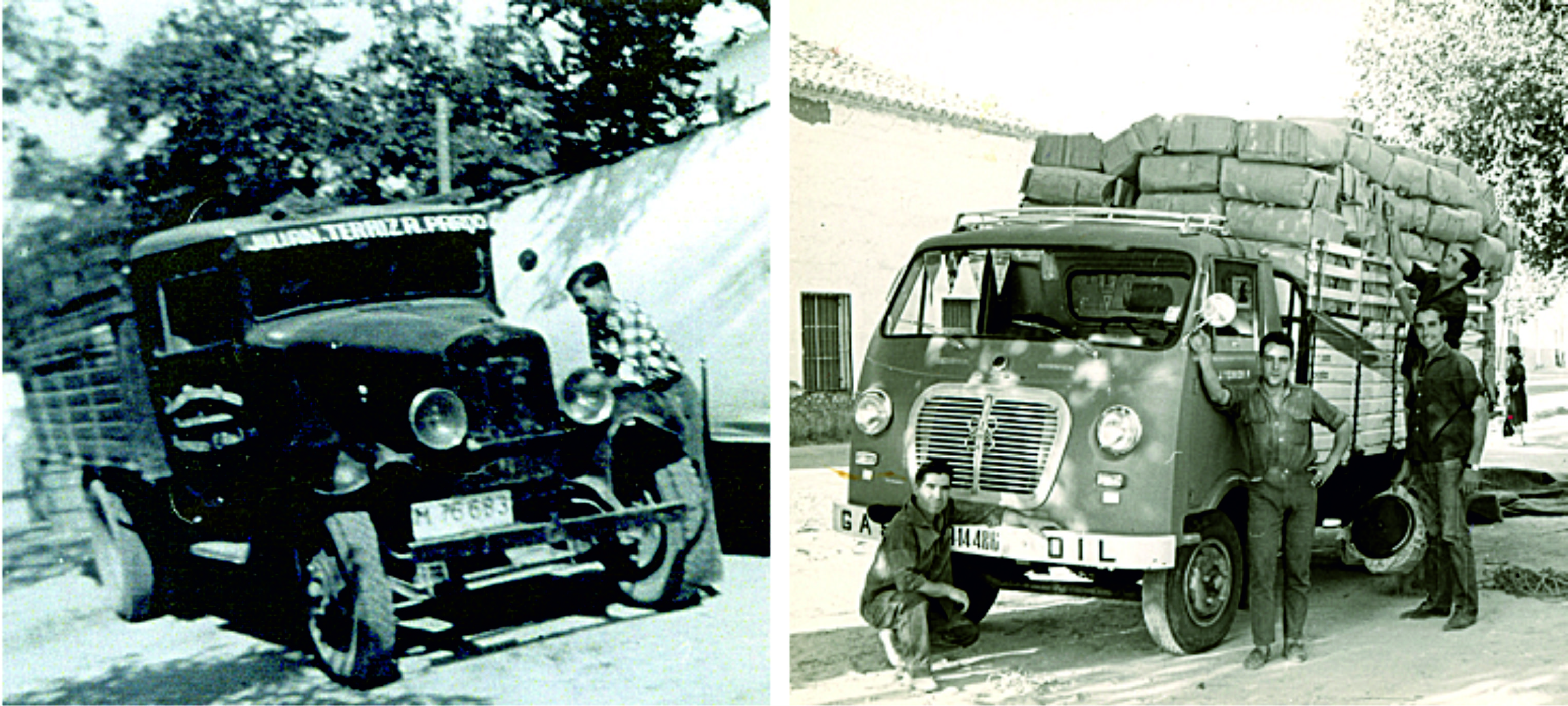 A la izquierda la vieja camioneta Chevrolet modelo 1929. Al lado, el AVI, un camión que resultó revolucionario.