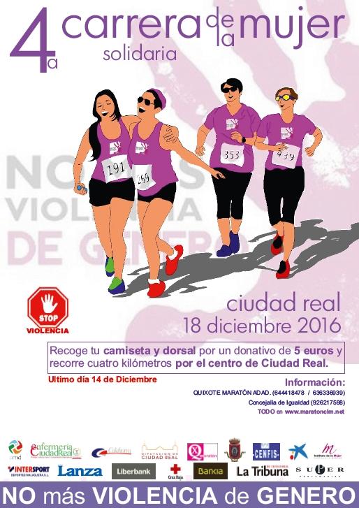 Mujeres y hombres tienen aún plazo para apuntarse a la 4ª Carrera de la Mujer Solidaria de Ciudad Real del 18 de diciembre contra la violencia de género