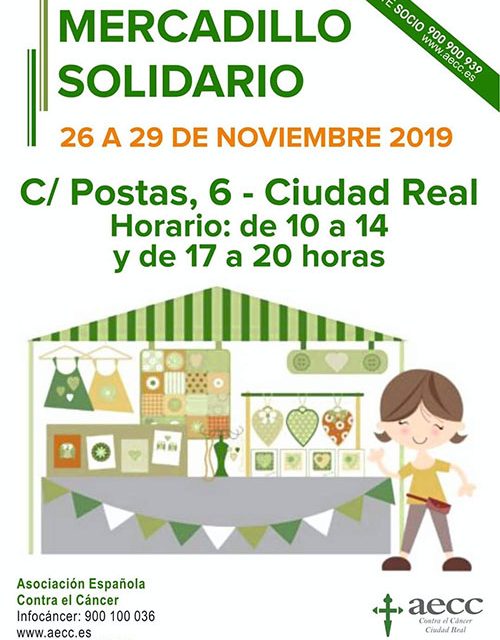 La Asociación Española Contra el Cáncer (AECC) Ciudad Real celebra del 26 al 29 de noviembre su II Mercadillo Solidario