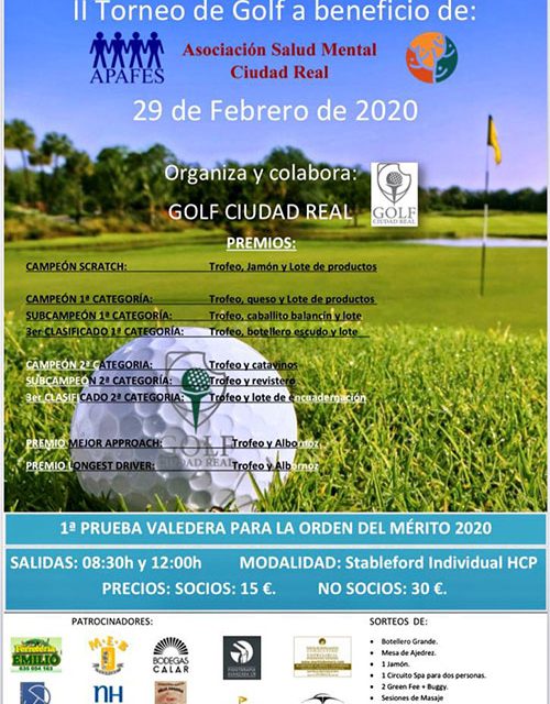 Golf Ciudad Real acoge este sábado, 29 de febrero, el II Torneo de Golf a beneficio de la Asociación Salud Mental Ciudad Real-Apafes