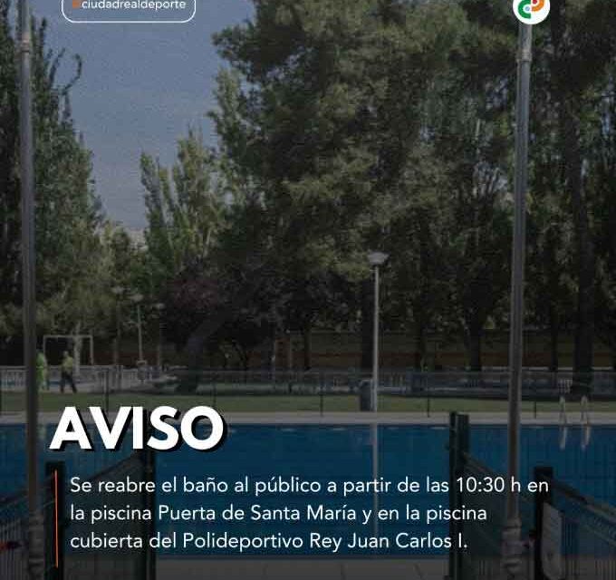El Patronato reabre al público las piscinas del Polideportivo Puerta de Santa María y del Polideportivo Rey Juan Carlos I
