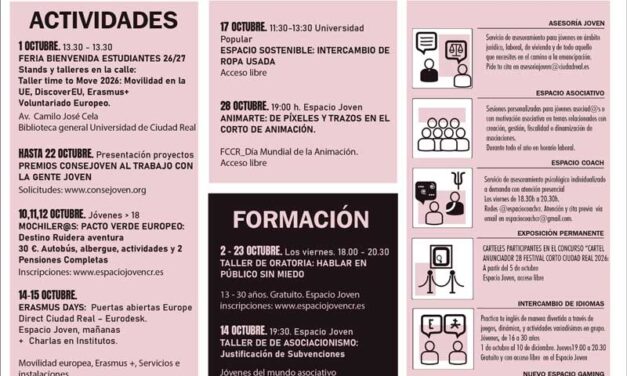 La concejalía de Juventud e Infancia propone un octubre lleno de actividad en su “Plan + Joven”